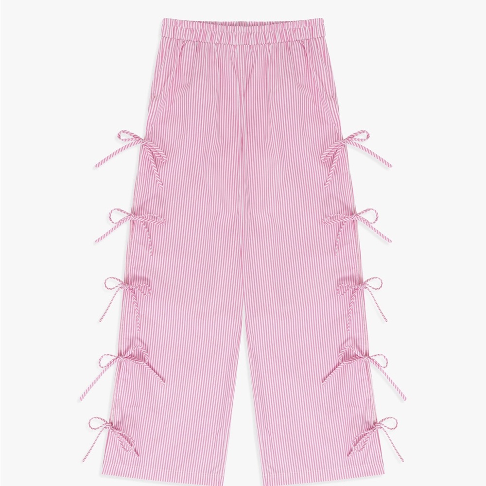 Lisa Says Gah Evelyn Tie Pant Pink Stripe XL Bow Details NWT Beach Spring Summer
